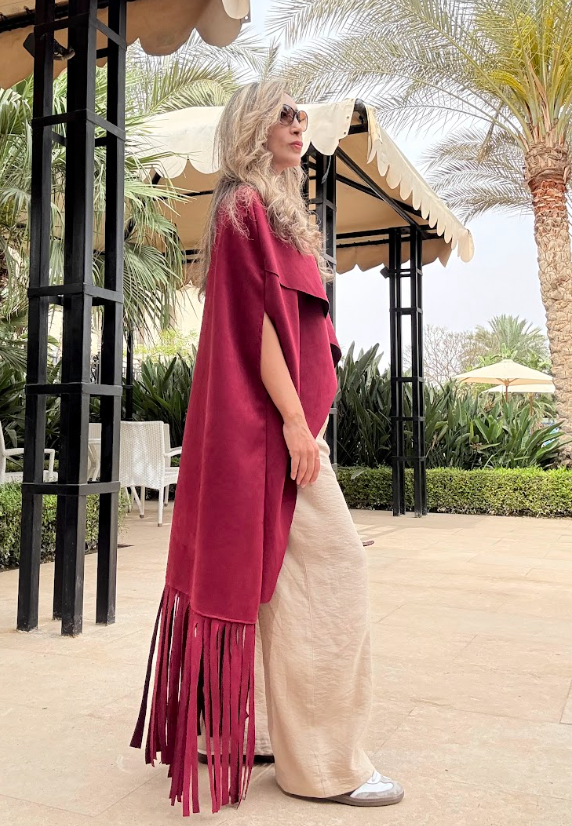 Suede Fringe Cape