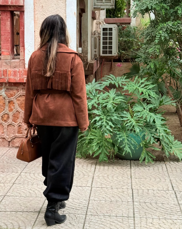 Suede Cardigan with Fringe