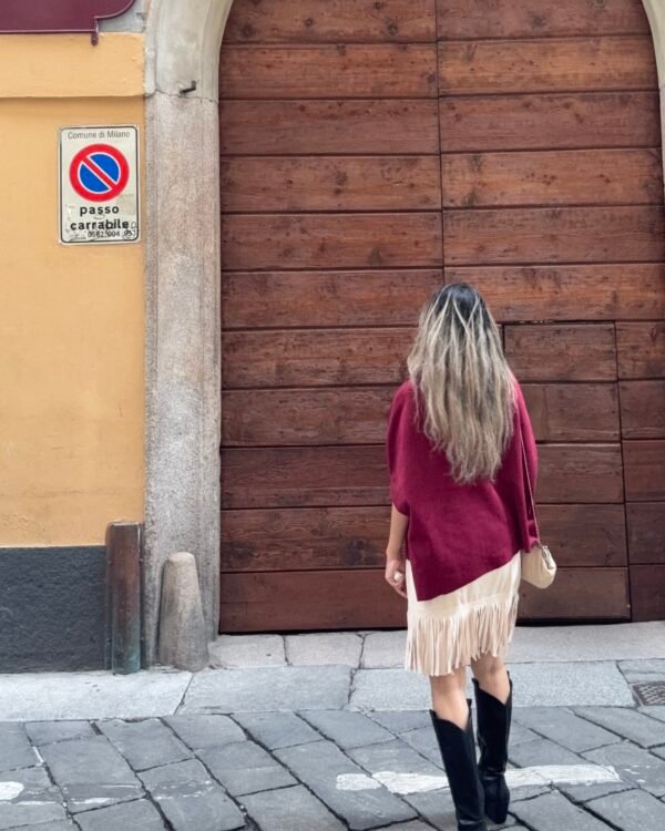 Asymmetrical Suede Cape with Buttons