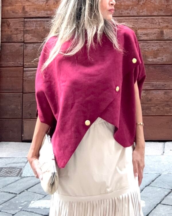 Asymmetrical Suede Cape with Buttons