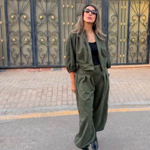 Suede Balloon Pleated Pants