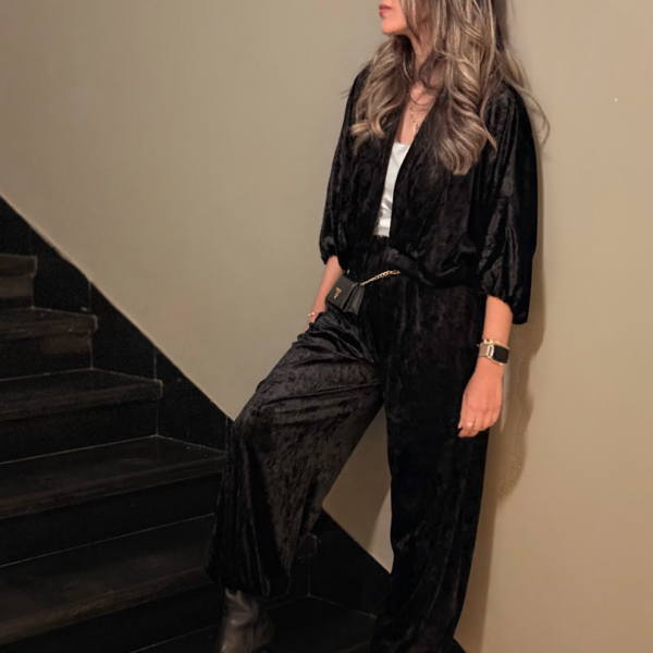 VelvetCroppedPleatedSet Velvet Pleated Cropped Cardigan