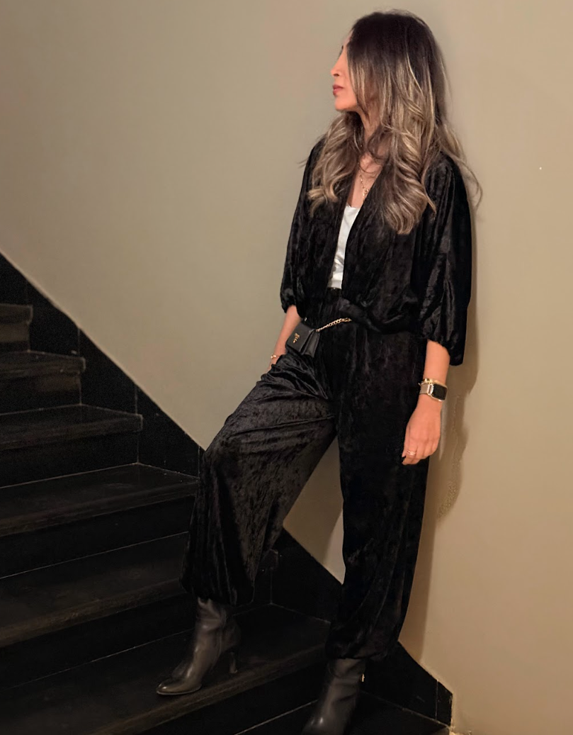 VelvetCroppedPleatedSet Velvet Pleated Cropped Cardigan