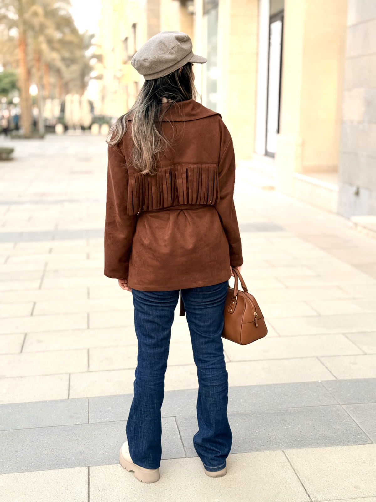 cardiganback Suede Cardigan with Fringe