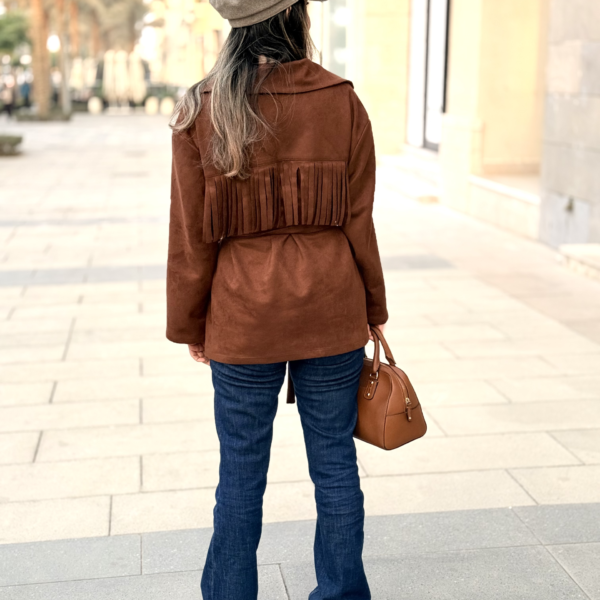 cardiganback Suede Cardigan with Fringe