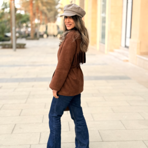 Suede Cardigan with Fringe