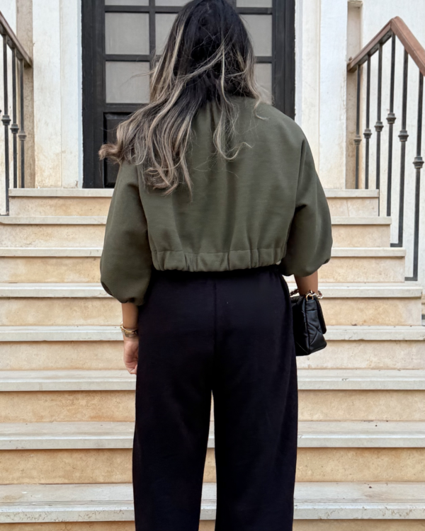 olivegreenwoolcropJakBack Cropped Jacket with Pleats