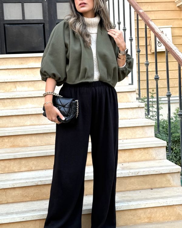 olivegreenwoolcropJakBackfront2 Cropped Jacket with Pleats