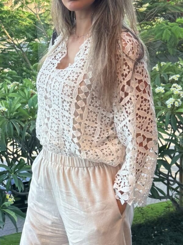 Long-Sleeve Floral Guipure Blouse