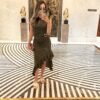Ribbed Knit Asymmetric Ruffle Midi Dress