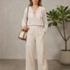Long-Sleeve Floral Guipure Blouse