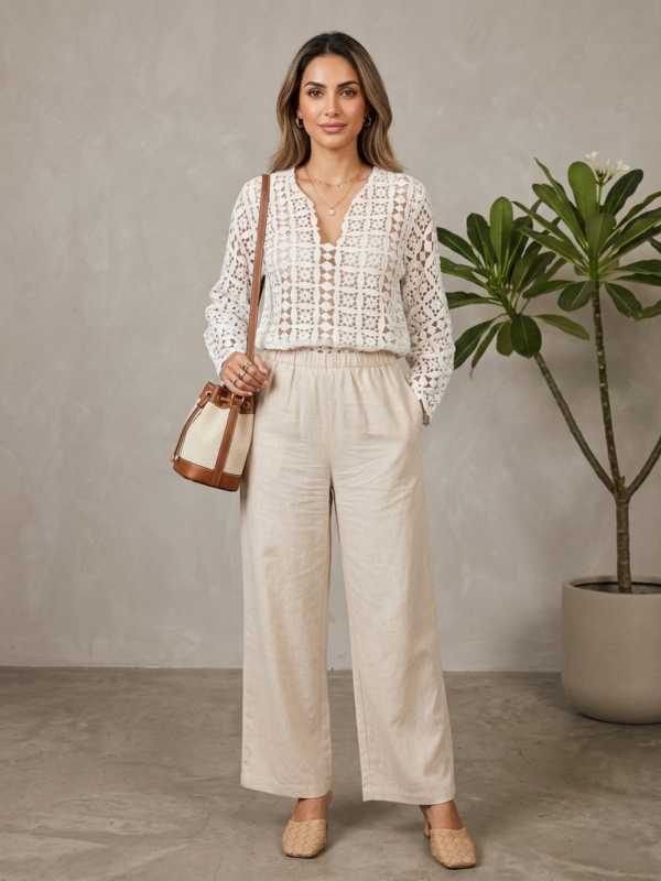 Long-Sleeve Floral Guipure Blouse