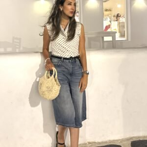FrontPolkaTop Polka Dots Drape Neck Sleeveless Top