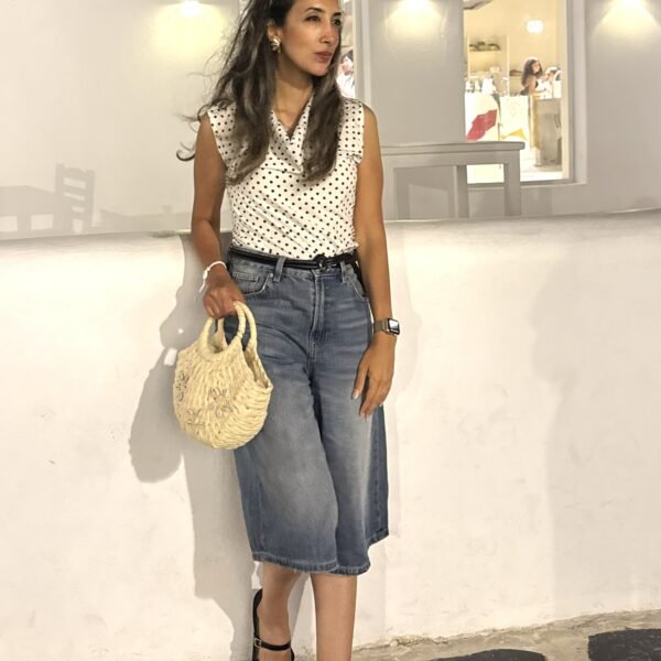 FrontPolkaTop Polka Dots Drape Neck Sleeveless Top