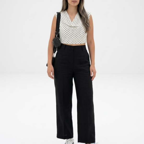 Polka Dots Drape Neck Sleeveless Top