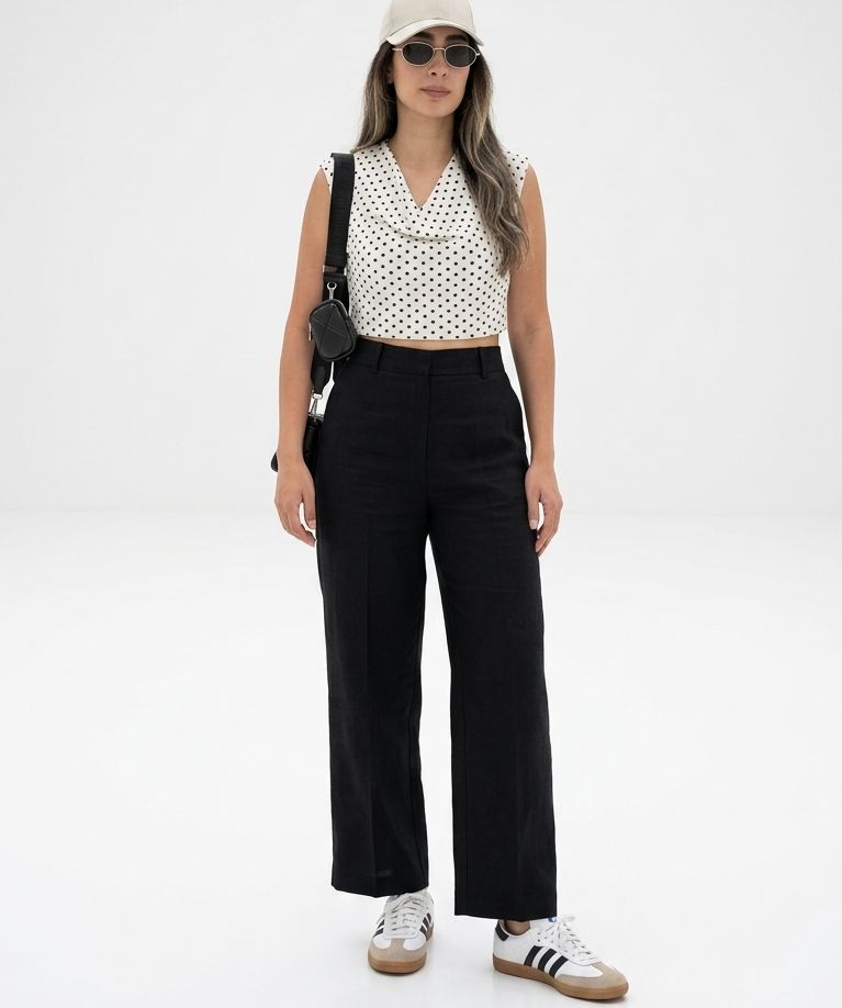 Polka Dots Drape Neck Sleeveless Top