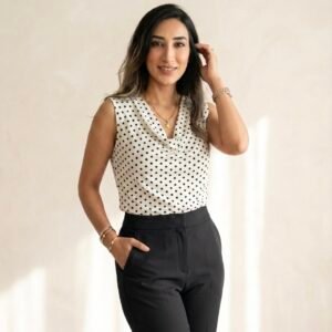 IMG_6831 Polka Dots Drape Neck Sleeveless Top