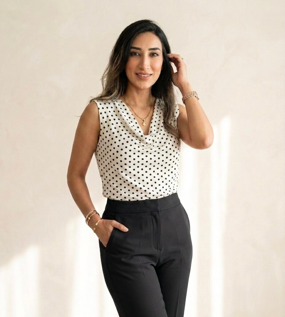 Polka Dots Drape Neck Sleeveless Top