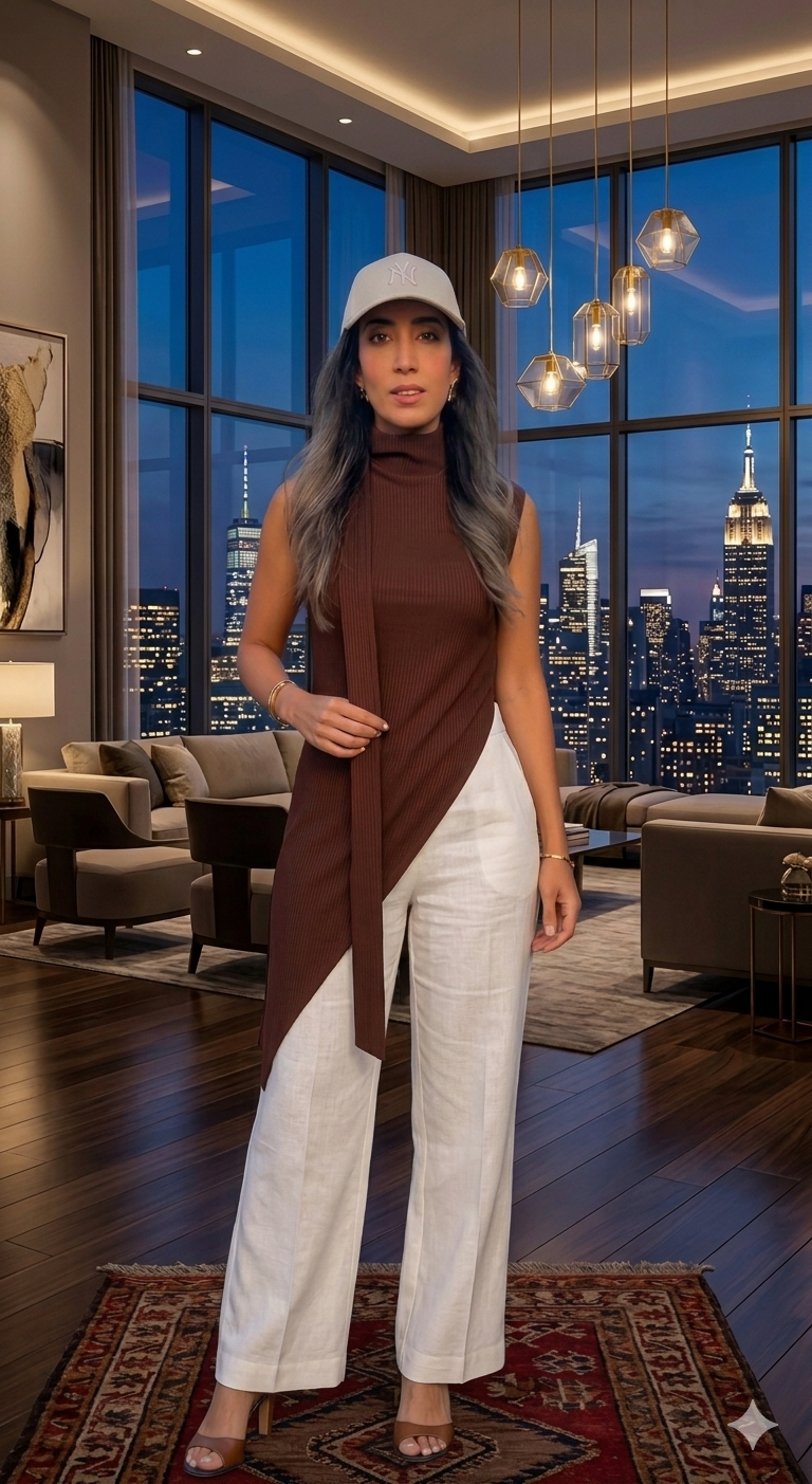 Ribbed Asymmetrical high neck with tie