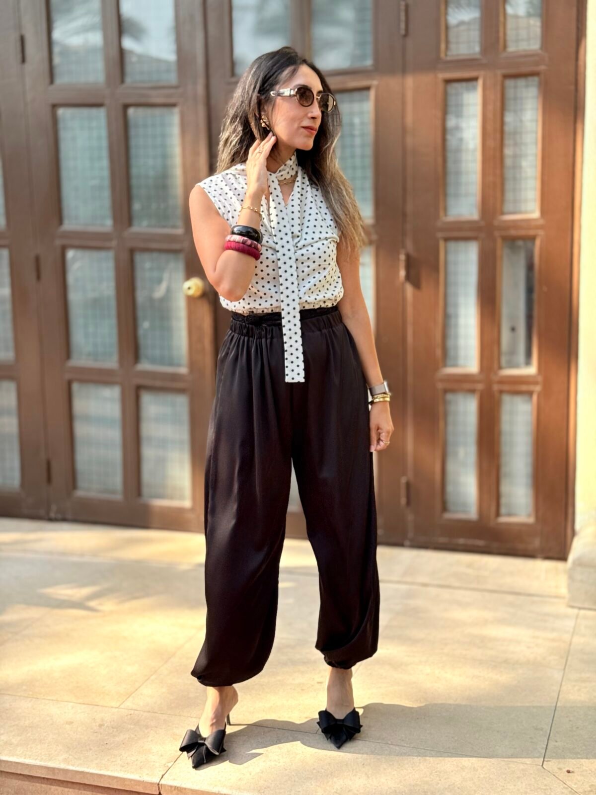 Polka Dots Drape Neck Sleeveless Top