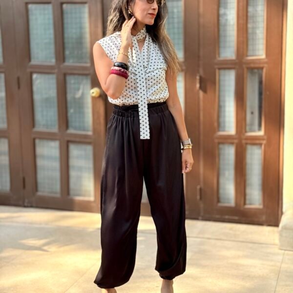 Polka Dots Drape Neck Sleeveless Top